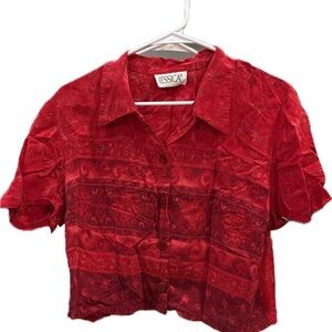 Vintage JESSICA by Sears Red Jacquared Button-Up Cropped Shirt